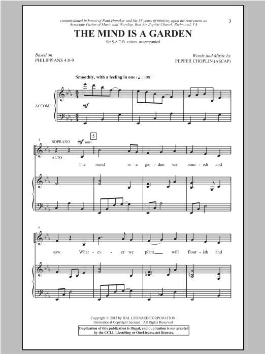 Pepper Choplin The Mind Is A Garden Sheet Music Notes & Chords for SATB - Download or Print PDF