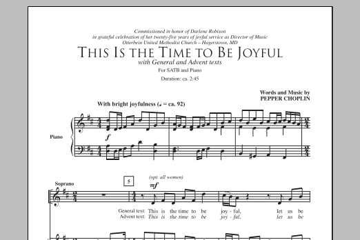 Pepper Choplin This Is The Time To Be Joyful Sheet Music Notes & Chords for SATB - Download or Print PDF
