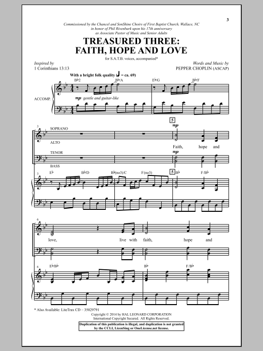 Pepper Choplin Treasured Three: Faith, Hope And Love Sheet Music Notes & Chords for SATB - Download or Print PDF