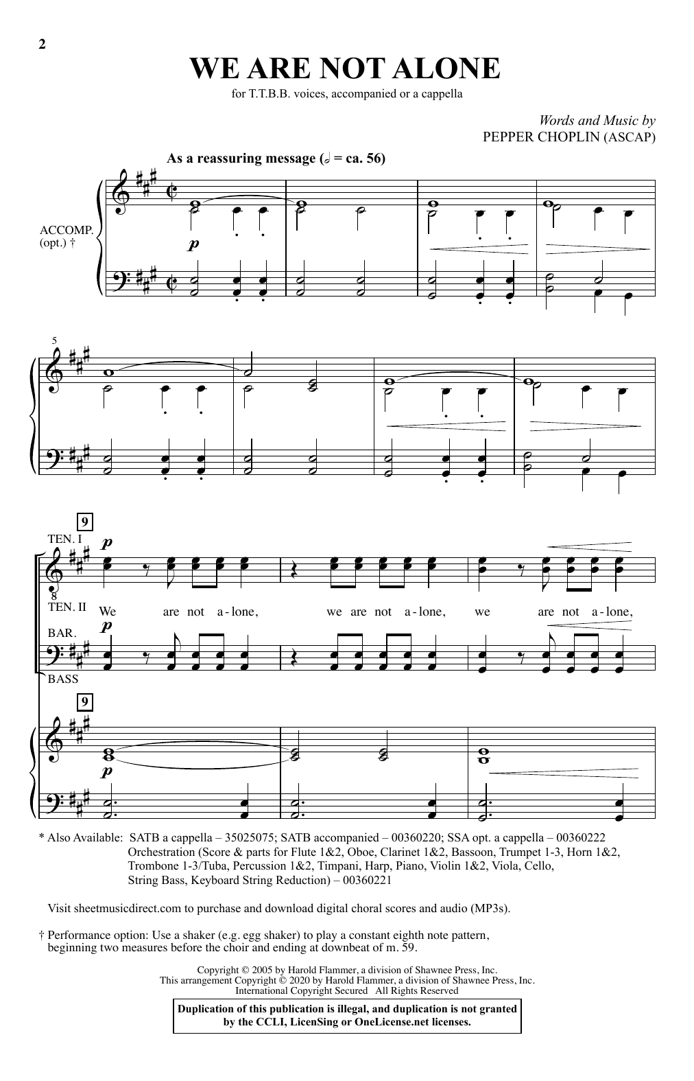 Pepper Choplin We Are Not Alone Sheet Music Notes & Chords for SATB Choir - Download or Print PDF