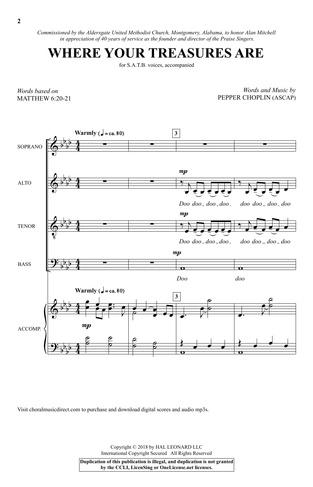 Pepper Choplin Where Your Treasures Are Sheet Music Notes & Chords for SATB Choir - Download or Print PDF