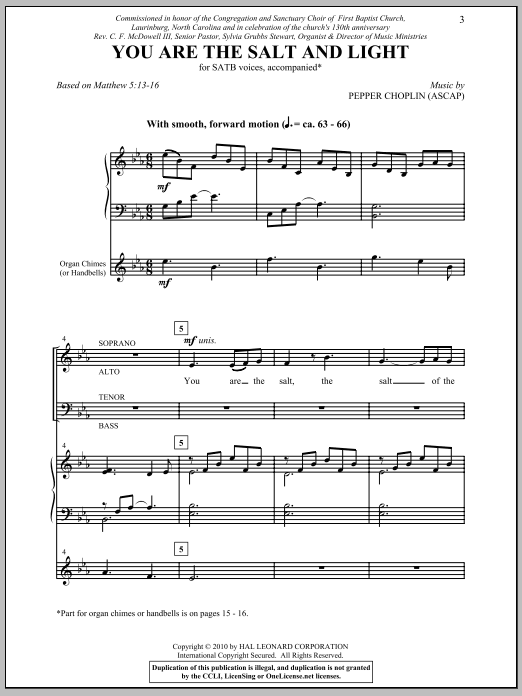Pepper Choplin You Are The Salt And The Light Sheet Music Notes & Chords for SATB - Download or Print PDF