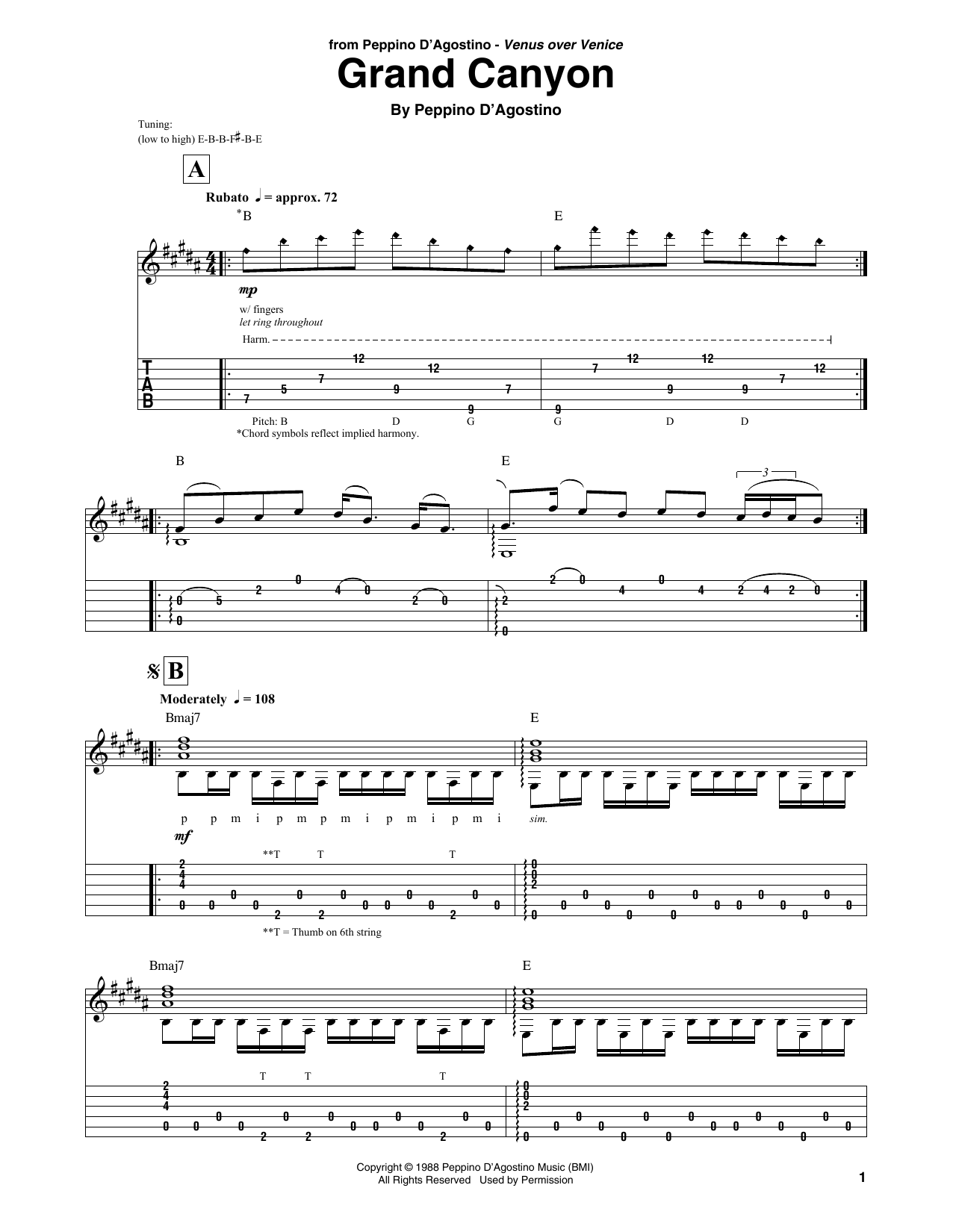Peppino D'Agostino Grand Canyon Sheet Music Notes & Chords for Solo Guitar Tab - Download or Print PDF