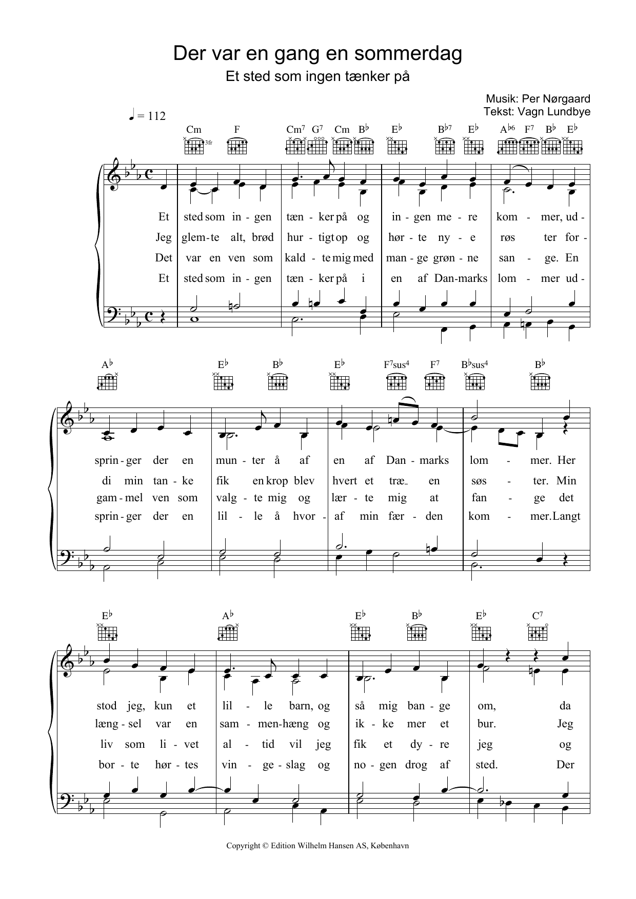 Per Nørgaard Der Var En Gang En Sommerdag Sheet Music Notes & Chords for Piano, Vocal & Guitar (Right-Hand Melody) - Download or Print PDF