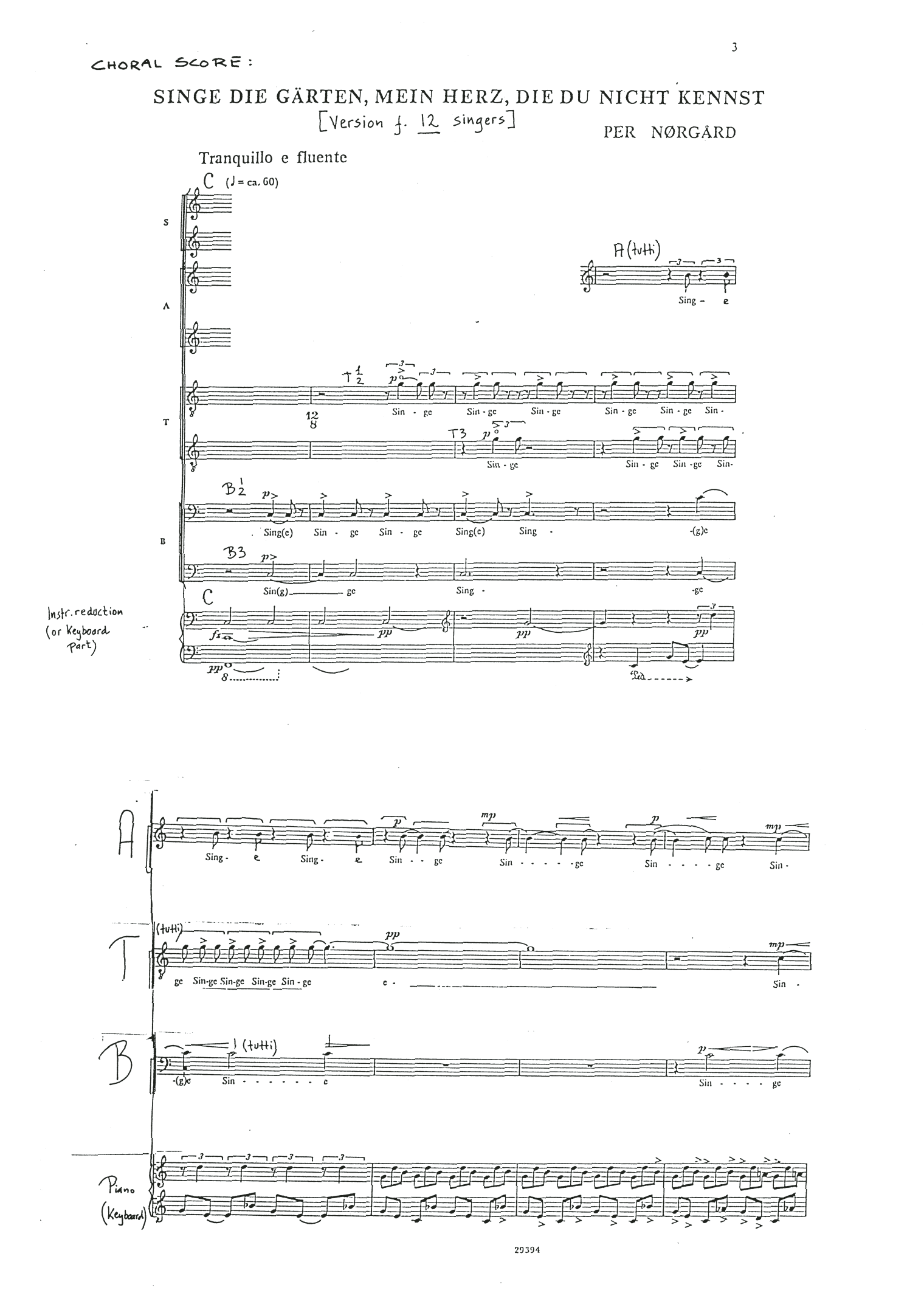 Per Norgard Singe die Gärten, mein Herz, die du nicht kennst (12 Singers) Sheet Music Notes & Chords for Choir - Download or Print PDF