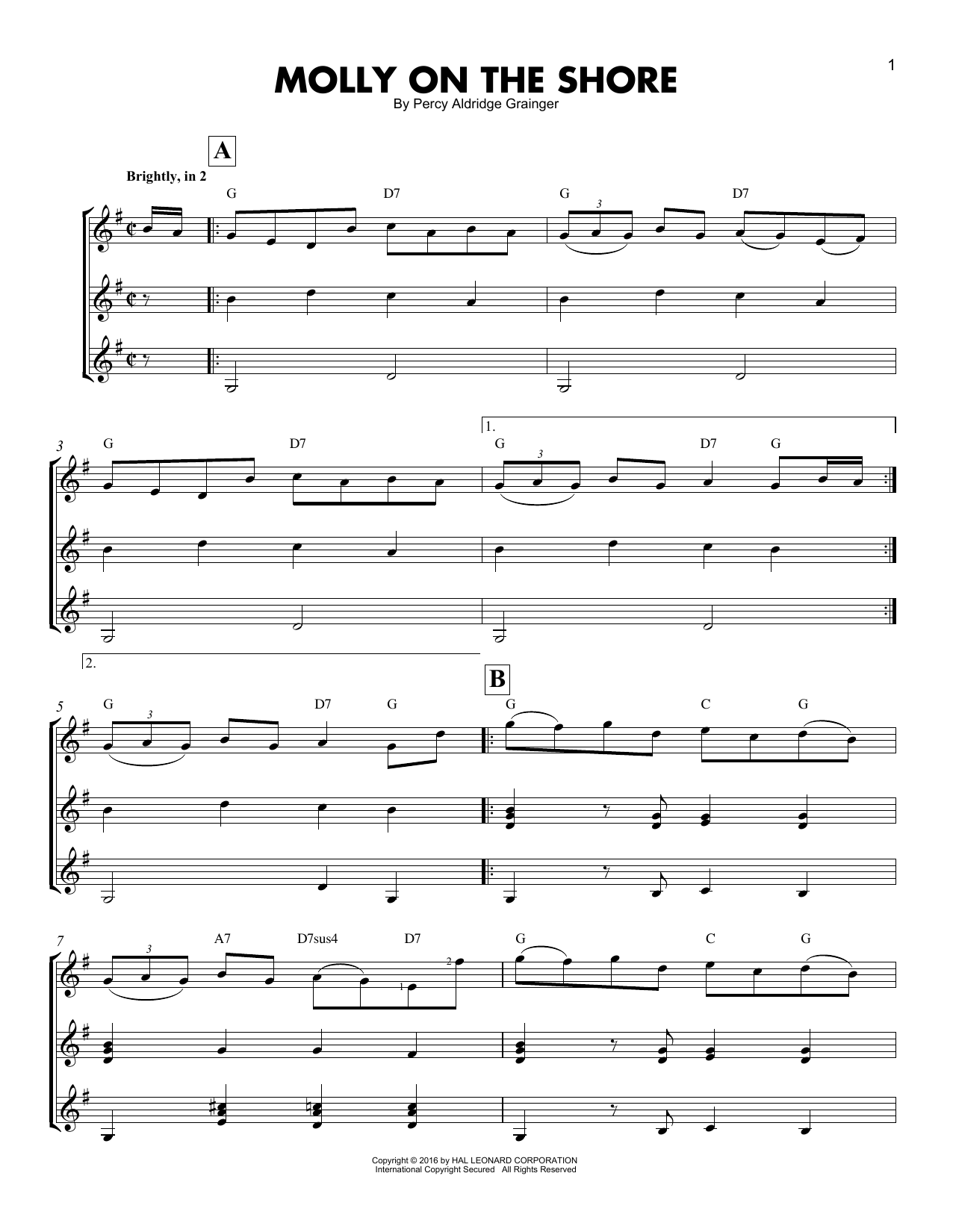 Percy Aldridge Grainger Molly On The Shore Sheet Music Notes & Chords for Xylophone Solo - Download or Print PDF
