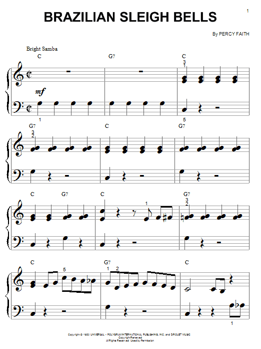 Percy Faith Brazilian Sleigh Bells Sheet Music Notes & Chords for Melody Line, Lyrics & Chords - Download or Print PDF