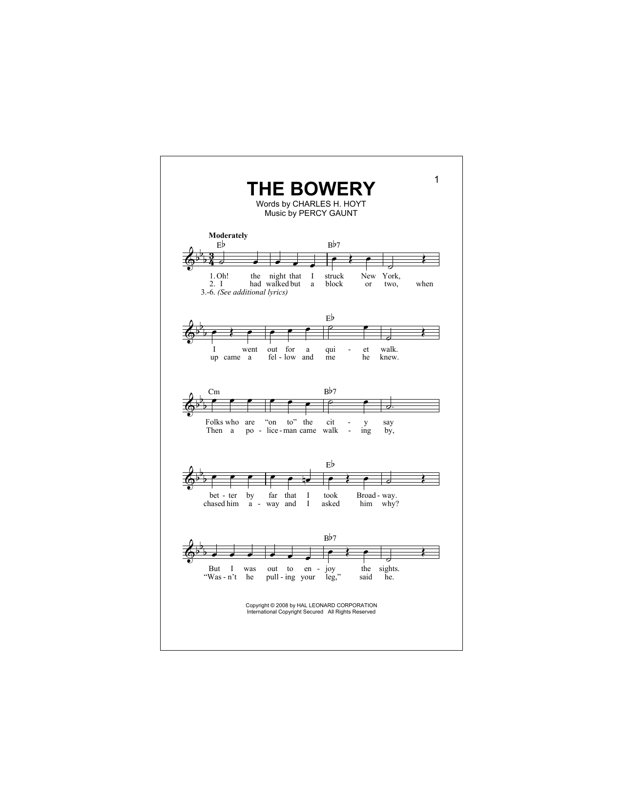 Percy Gaunt The Bowery Sheet Music Notes & Chords for Lead Sheet / Fake Book - Download or Print PDF