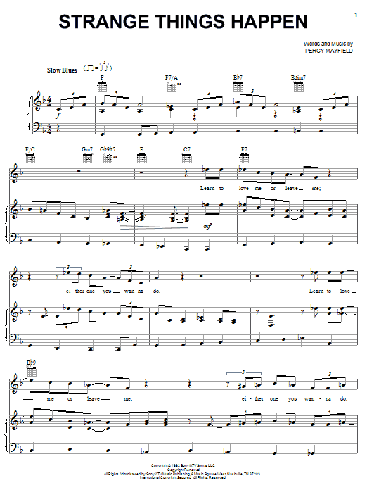 Percy Mayfield Strange Things Happen Sheet Music Notes & Chords for Piano, Vocal & Guitar (Right-Hand Melody) - Download or Print PDF
