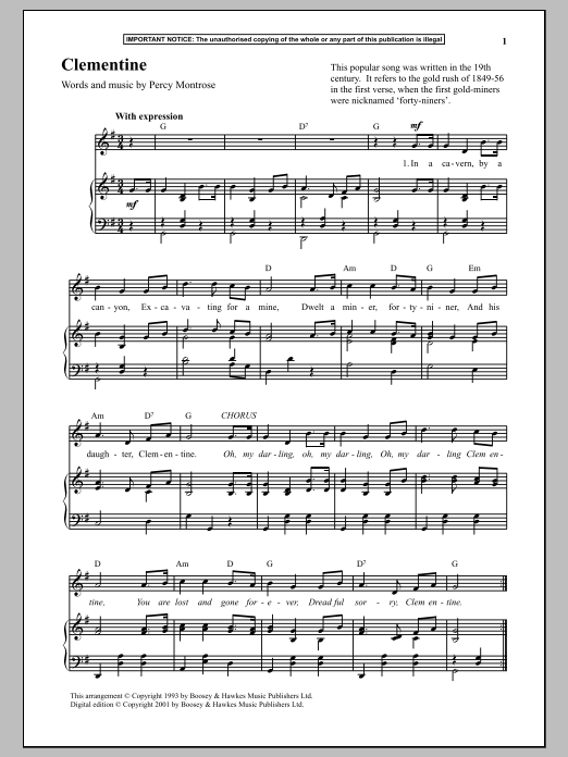 Percy Montrose Clementine Sheet Music Notes & Chords for Piano - Download or Print PDF