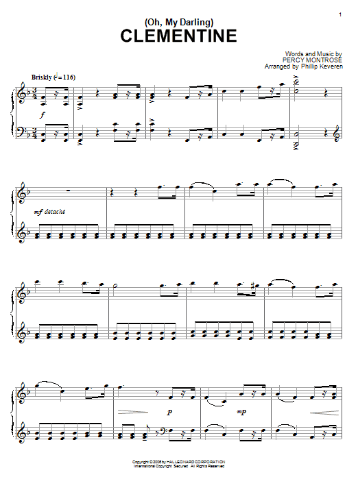 Percy Montrose (Oh, My Darling) Clementine Sheet Music Notes & Chords for Piano - Download or Print PDF