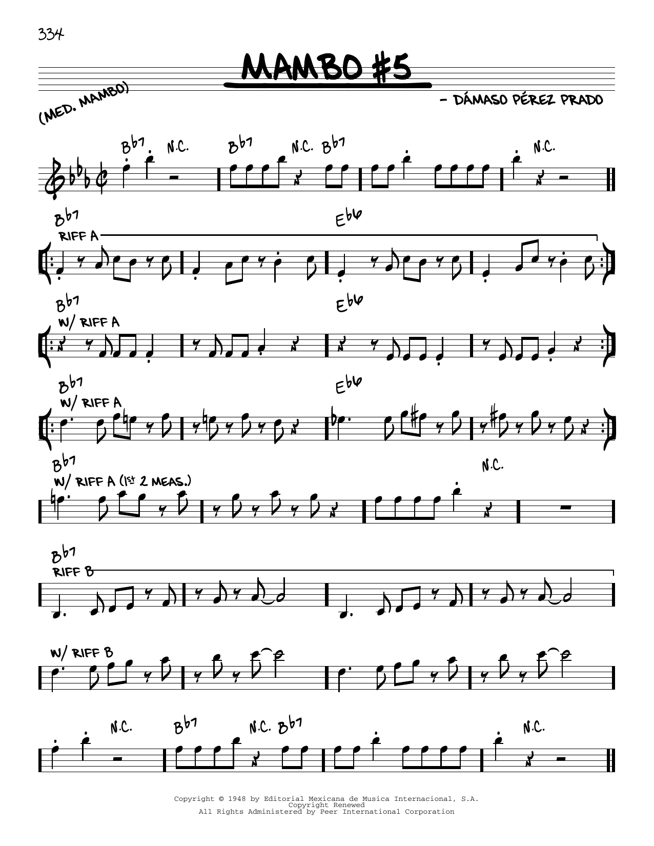 Perez Prado Mambo #5 Sheet Music Notes & Chords for Real Book - Melody & Chords - C Instruments - Download or Print PDF