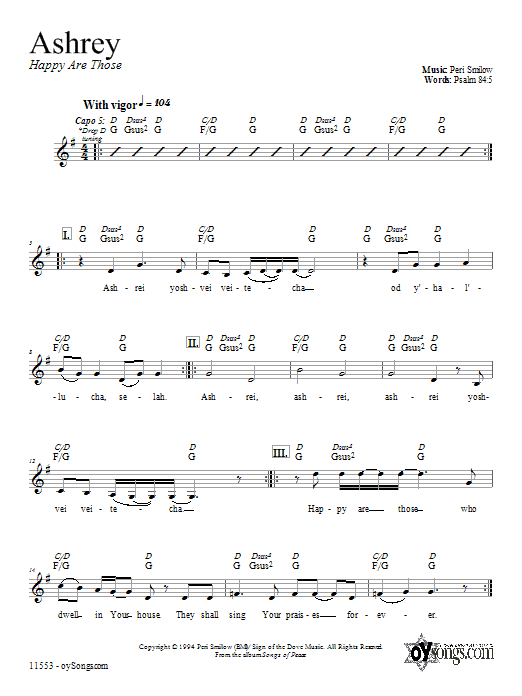 Peri Smilow Ashrey Sheet Music Notes & Chords for Melody Line, Lyrics & Chords - Download or Print PDF
