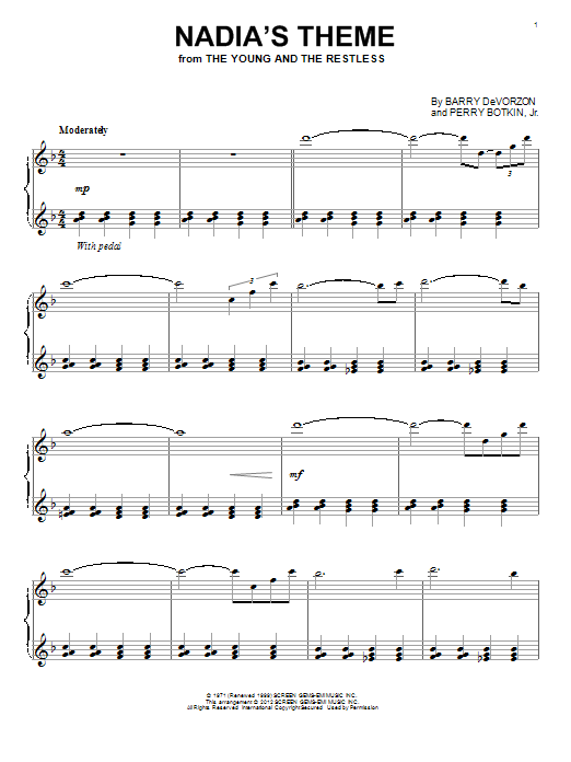 Perry Botkin Jr. Nadia's Theme Sheet Music Notes & Chords for Piano - Download or Print PDF