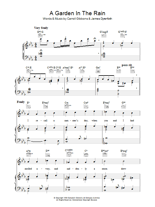 Perry Como A Garden In The Rain Sheet Music Notes & Chords for Piano, Vocal & Guitar (Right-Hand Melody) - Download or Print PDF