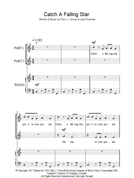 Perry Como Catch A Falling Star (arr. Rick Hein) Sheet Music Notes & Chords for 2-Part Choir - Download or Print PDF
