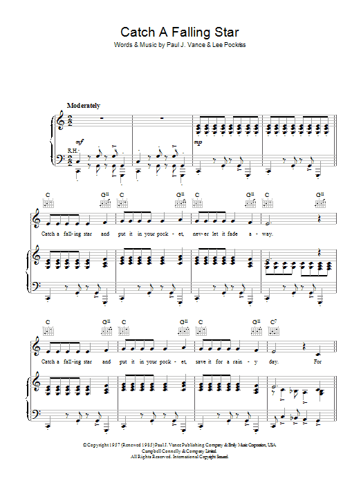Perry Como Catch A Falling Star Sheet Music Notes & Chords for Super Easy Piano - Download or Print PDF