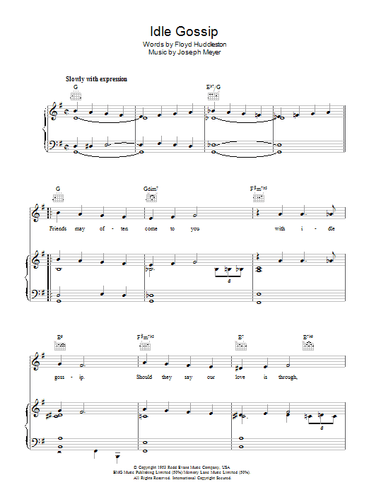 Perry Como Idle Gossip Sheet Music Notes & Chords for Piano, Vocal & Guitar (Right-Hand Melody) - Download or Print PDF