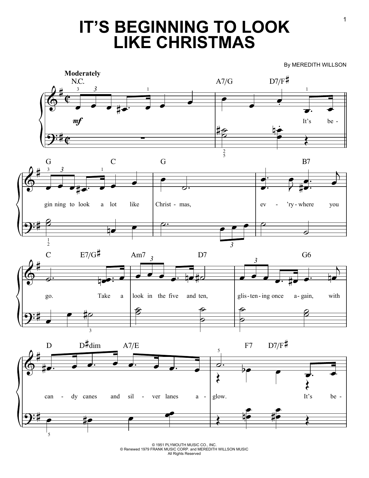 Perry Como It's Beginning To Look Like Christmas Sheet Music Notes & Chords for Easy Piano - Download or Print PDF