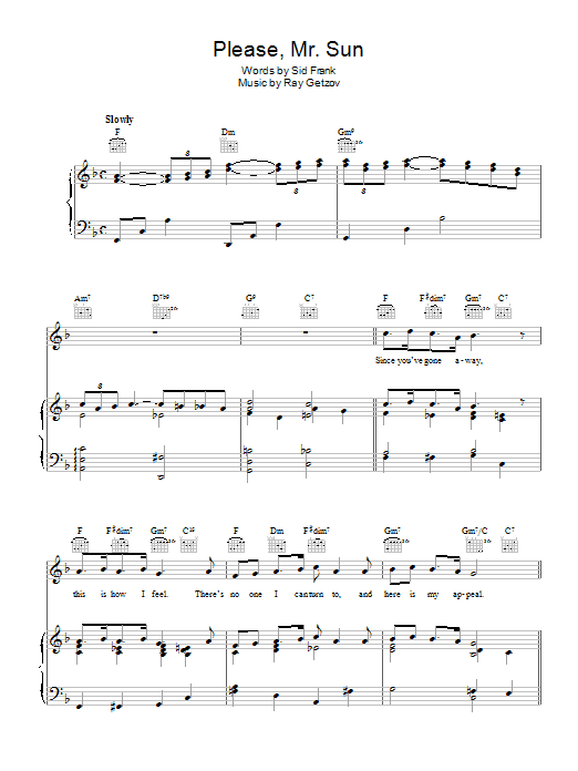 Perry Como Please, Mr. Sun Sheet Music Notes & Chords for Piano, Vocal & Guitar (Right-Hand Melody) - Download or Print PDF