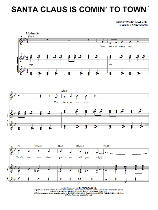 Perry Como Santa Claus Is Comin' To Town Sheet Music Notes & Chords for Piano & Vocal - Download or Print PDF Perry Como Santa Claus Is Comin' To Town Sheet Music Notes & Chords for Piano & Vocal - Download or Print PDF