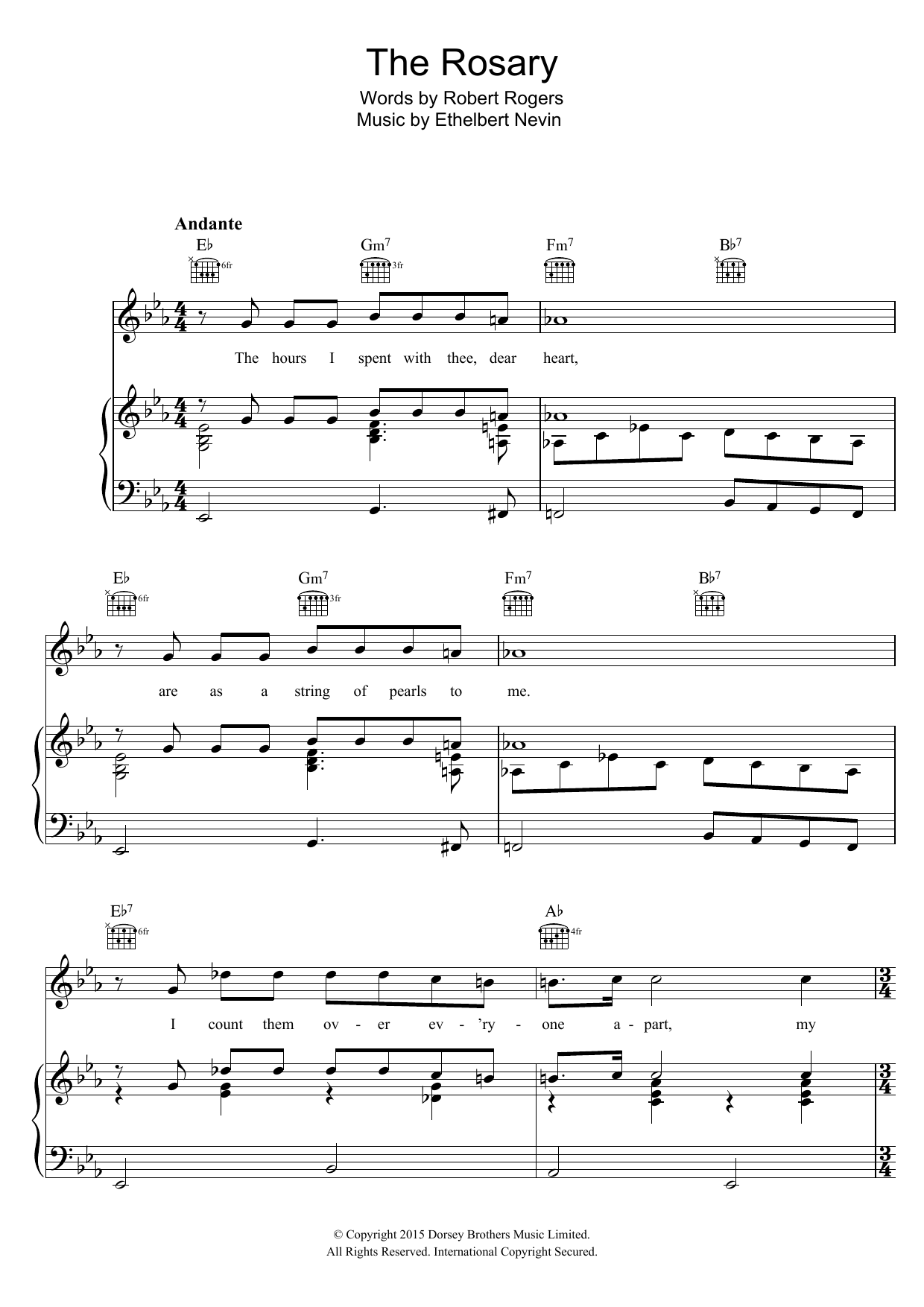 Perry Como The Rosary Sheet Music Notes & Chords for Piano, Vocal & Guitar (Right-Hand Melody) - Download or Print PDF