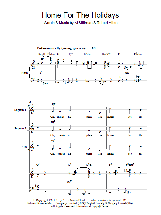 Perry Como (There's No Place Like) Home For The Holidays (arr. Berty Rice) Sheet Music Notes & Chords for SSA - Download or Print PDF