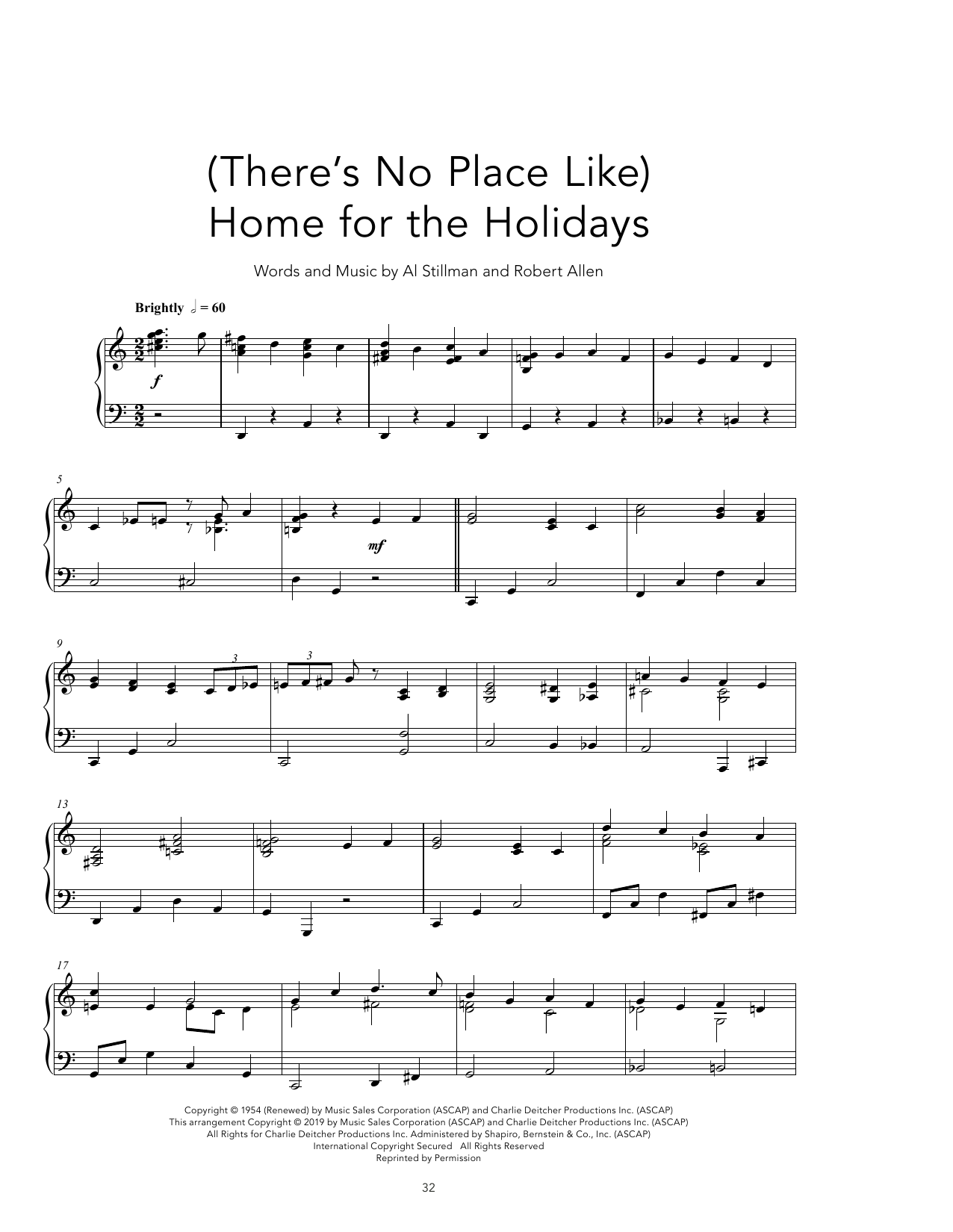Perry Como (There's No Place Like) Home For The Holidays [Peaceful version] Sheet Music Notes & Chords for Piano Solo - Download or Print PDF