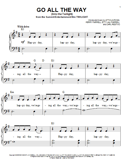 Perry Farrell Go All The Way (Into The Twilight) Sheet Music Notes & Chords for Piano Duet - Download or Print PDF
