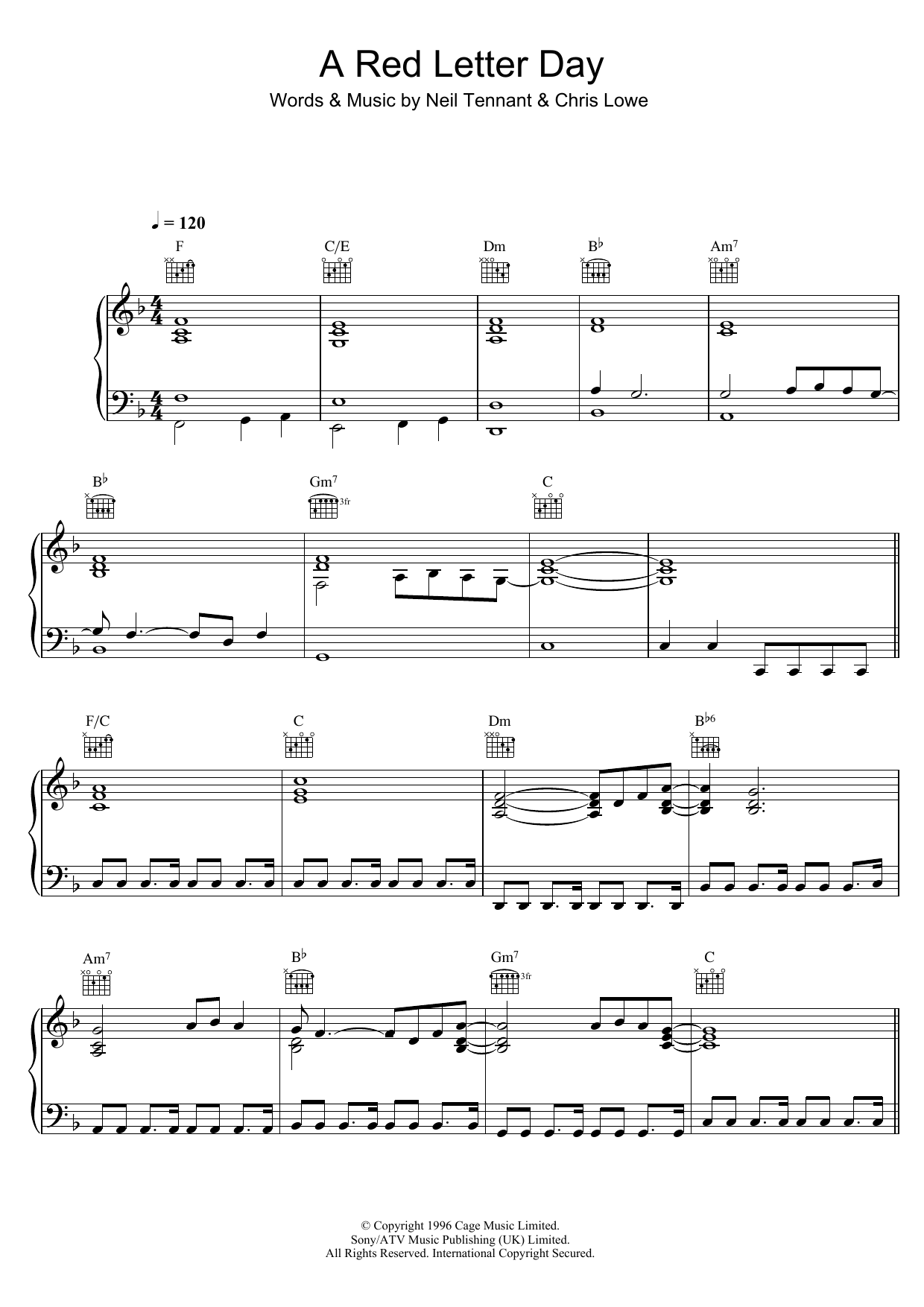 Pet Shop Boys A Red Letter Day Sheet Music Notes & Chords for Piano, Vocal & Guitar (Right-Hand Melody) - Download or Print PDF