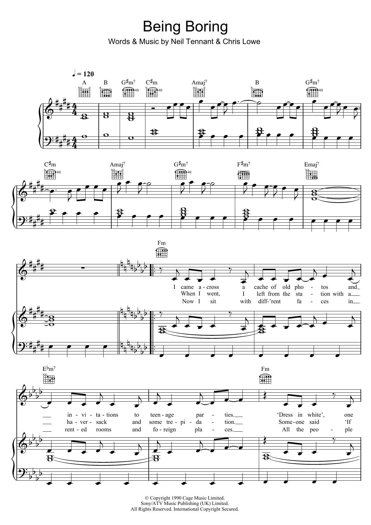 Pet Shop Boys Being Boring Sheet Music Notes & Chords for Piano, Vocal & Guitar (Right-Hand Melody) - Download or Print PDF