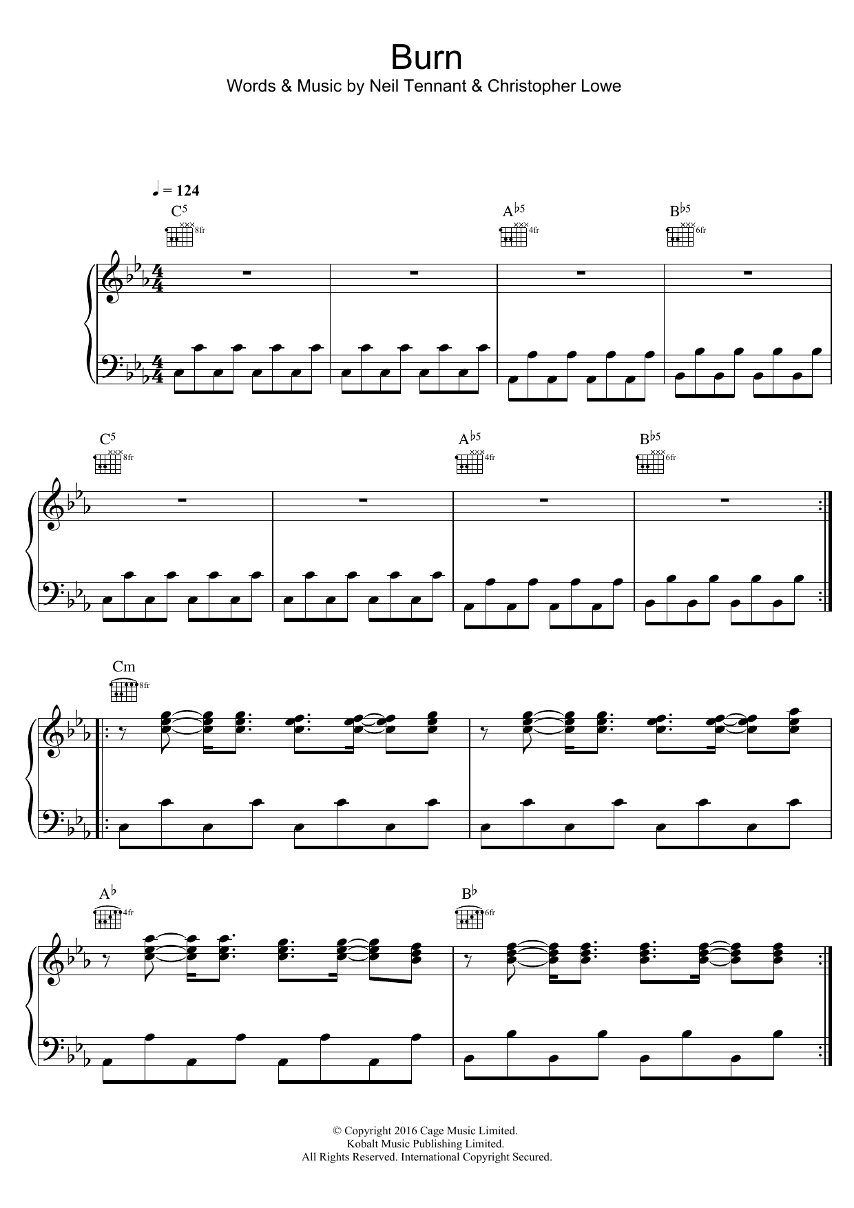 Pet Shop Boys Burn Sheet Music Notes & Chords for Piano, Vocal & Guitar (Right-Hand Melody) - Download or Print PDF