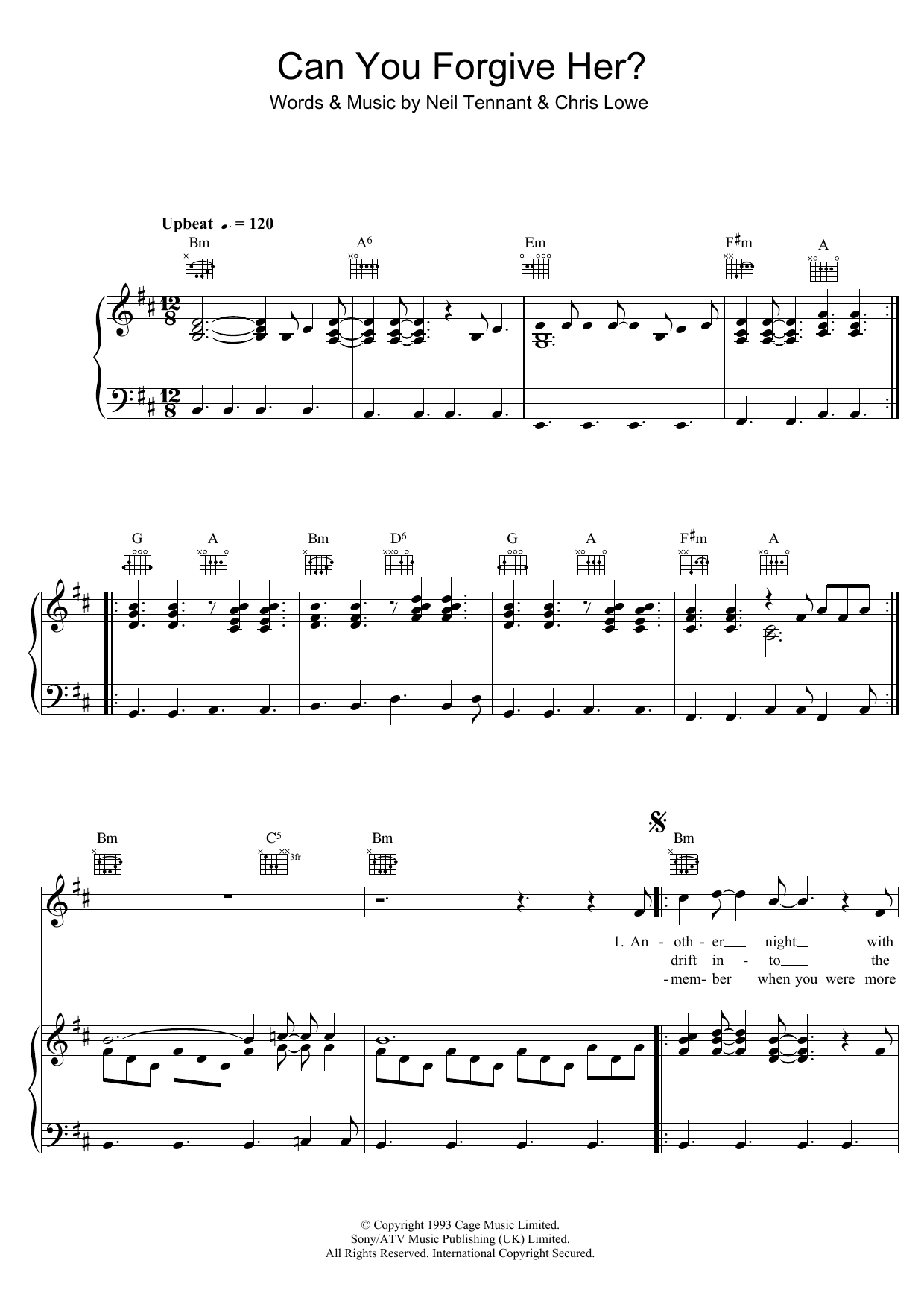 Pet Shop Boys Can You Forgive Her? Sheet Music Notes & Chords for Piano, Vocal & Guitar (Right-Hand Melody) - Download or Print PDF