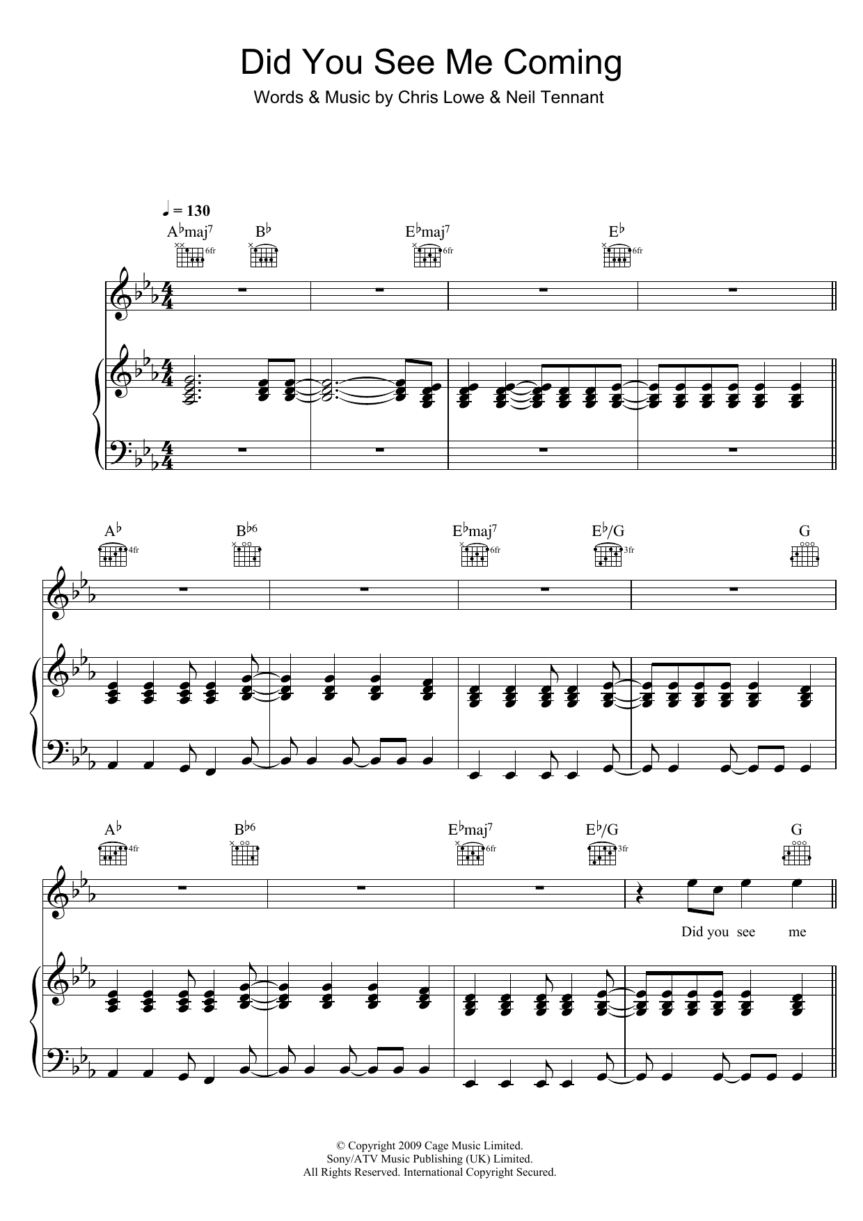 Pet Shop Boys Did You See Me Coming Sheet Music Notes & Chords for Piano, Vocal & Guitar - Download or Print PDF