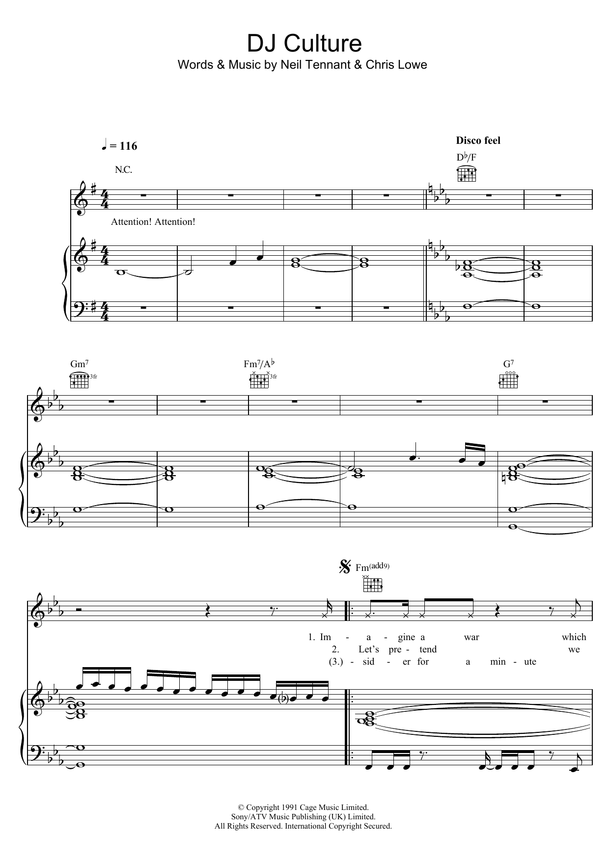 Pet Shop Boys DJ Culture Sheet Music Notes & Chords for Piano, Vocal & Guitar (Right-Hand Melody) - Download or Print PDF