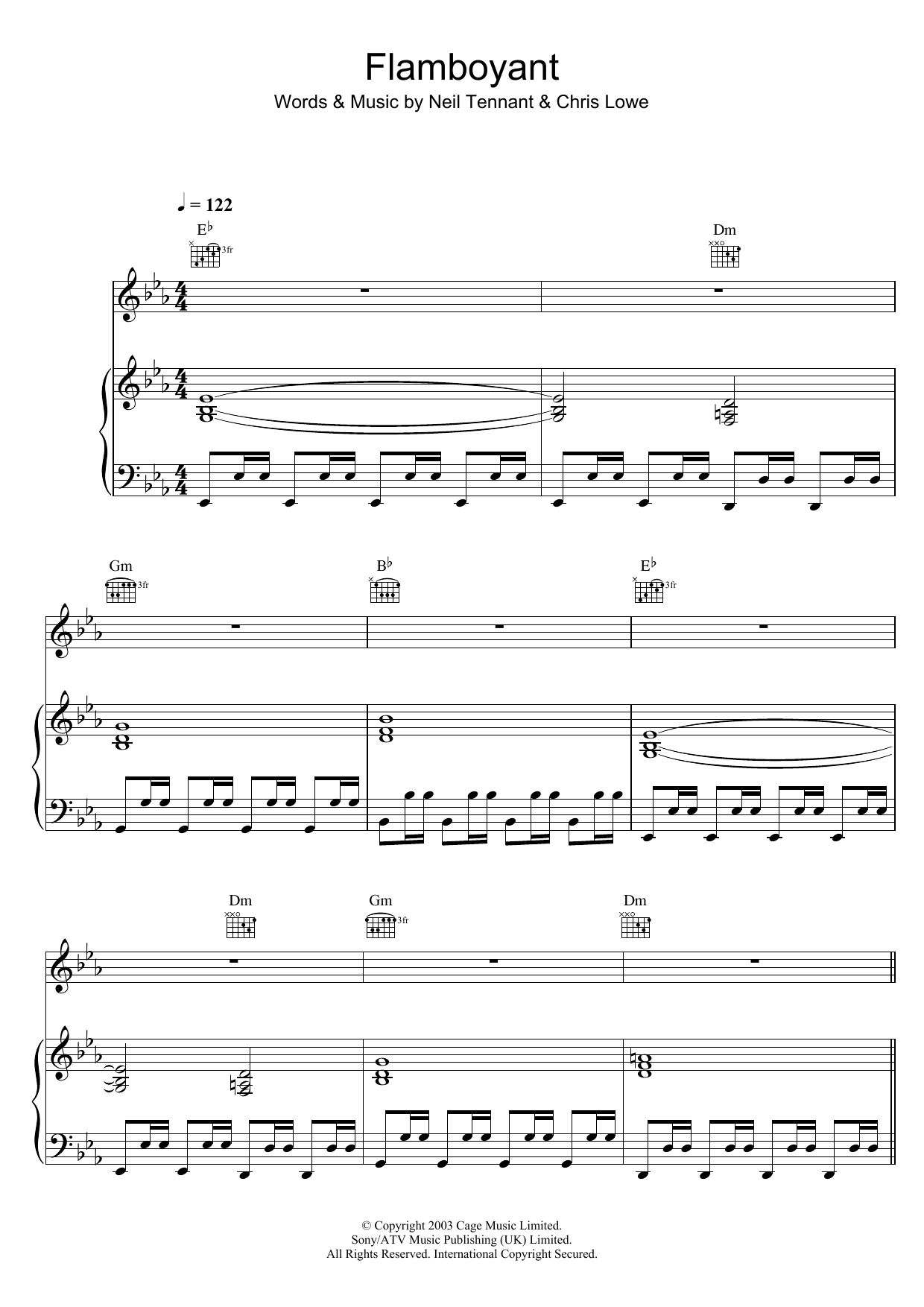 Pet Shop Boys Flamboyant Sheet Music Notes & Chords for Piano, Vocal & Guitar (Right-Hand Melody) - Download or Print PDF