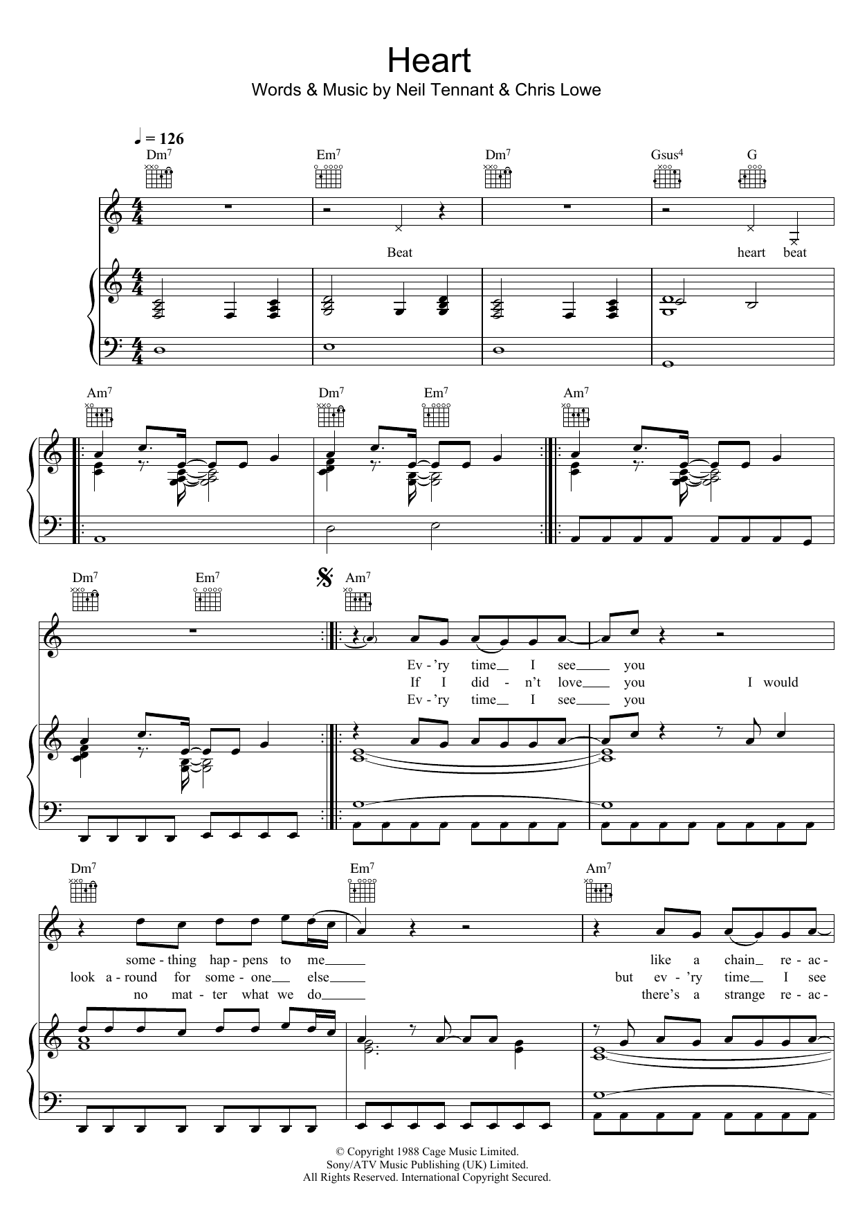Pet Shop Boys Heart Sheet Music Notes & Chords for Piano, Vocal & Guitar (Right-Hand Melody) - Download or Print PDF