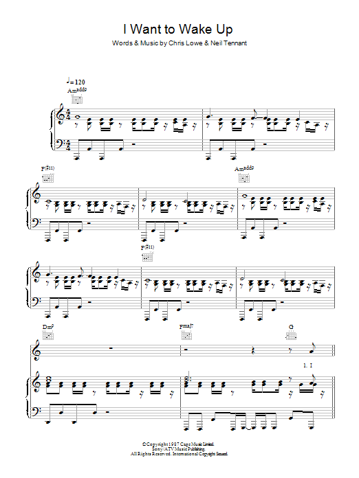 Pet Shop Boys I Want To Wake Up Sheet Music Notes & Chords for Piano, Vocal & Guitar (Right-Hand Melody) - Download or Print PDF