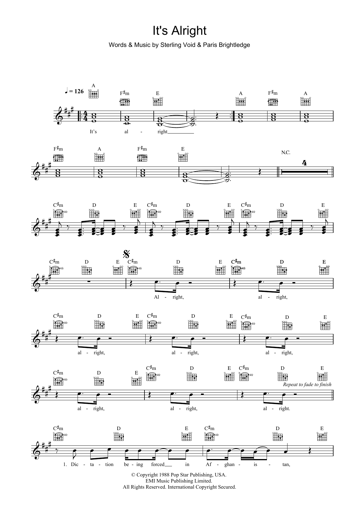 Pet Shop Boys It's Alright Sheet Music Notes & Chords for Lead Sheet / Fake Book - Download or Print PDF