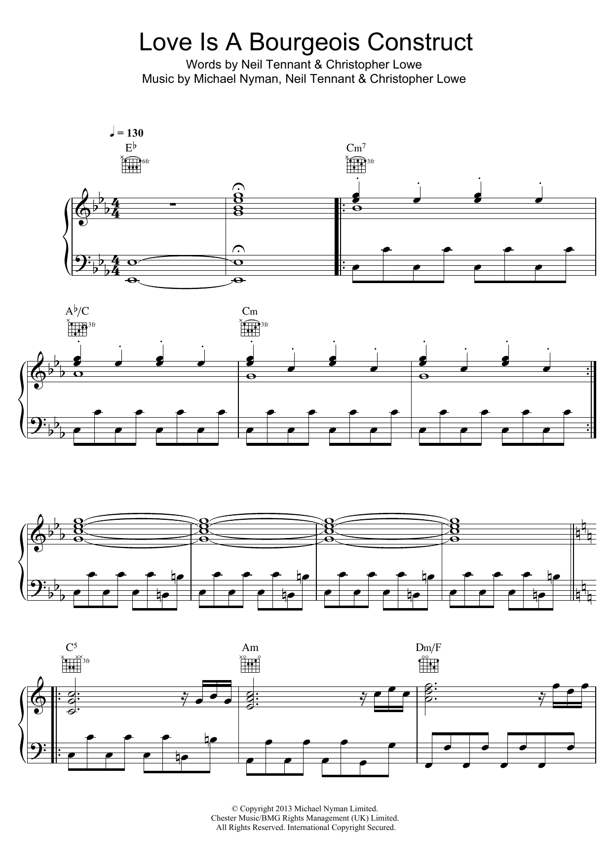 Pet Shop Boys Love Is A Bourgeois Construct Sheet Music Notes & Chords for Piano, Vocal & Guitar (Right-Hand Melody) - Download or Print PDF
