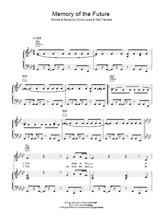 Pet Shop Boys Memory Of The Future Sheet Music Notes & Chords for Piano, Vocal & Guitar (Right-Hand Melody) - Download or Print PDF