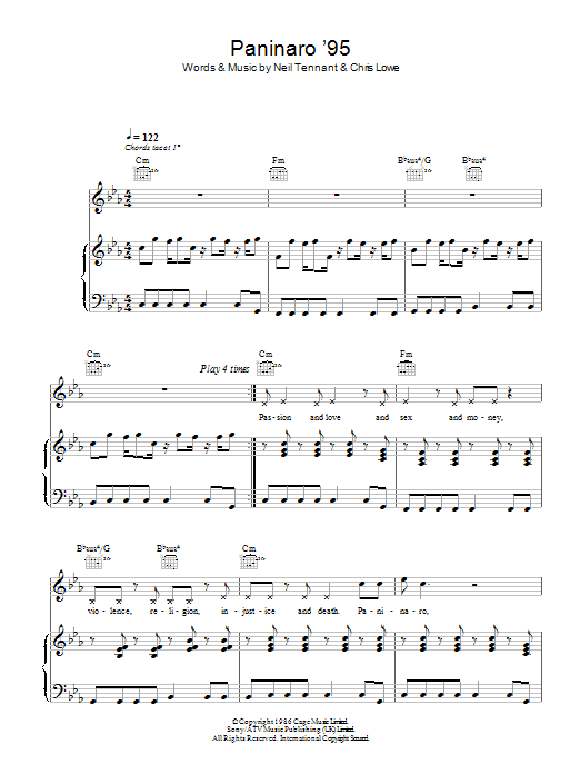 Pet Shop Boys Paninaro '95 Sheet Music Notes & Chords for Piano, Vocal & Guitar - Download or Print PDF