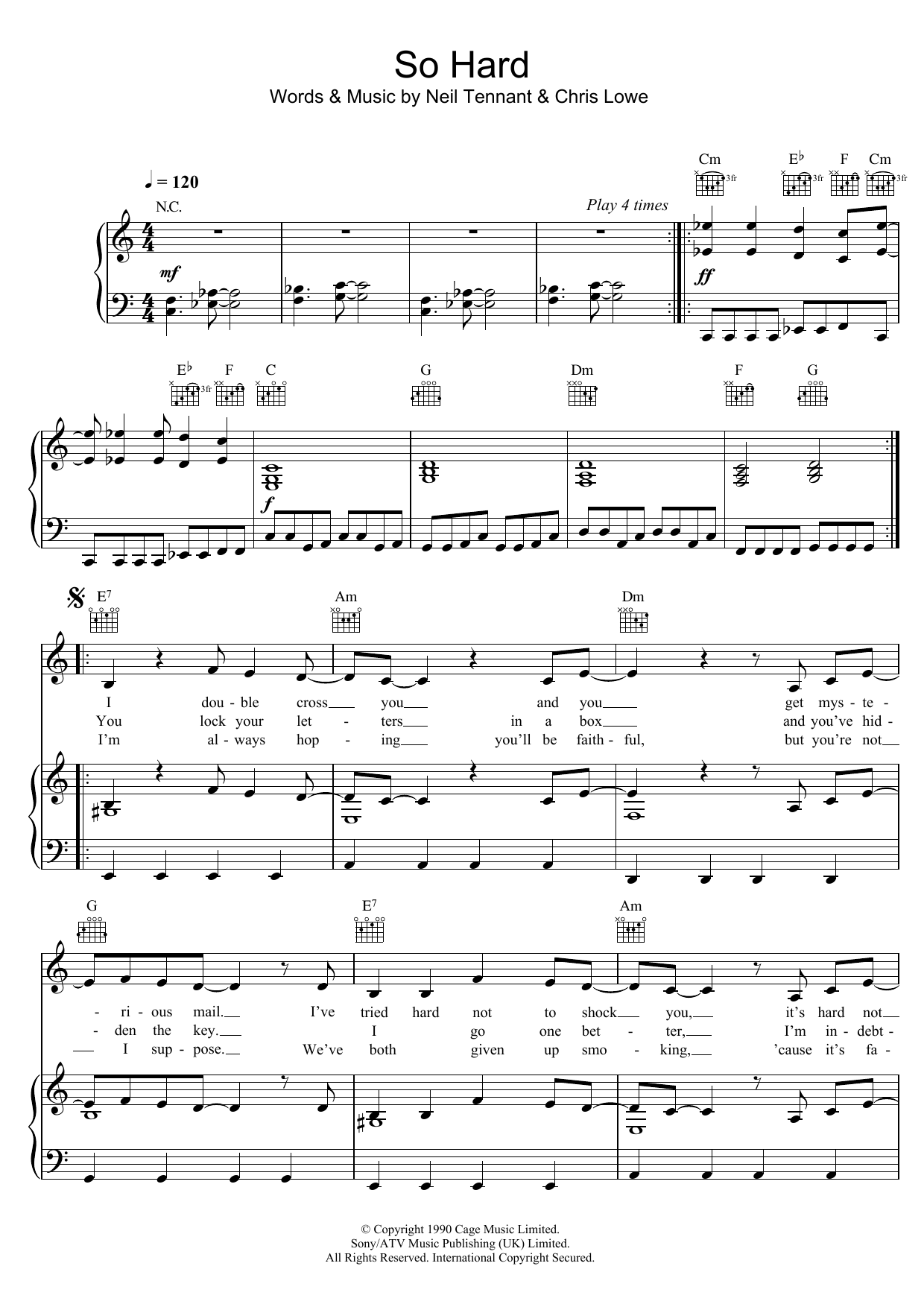 Pet Shop Boys So Hard Sheet Music Notes & Chords for Piano, Vocal & Guitar (Right-Hand Melody) - Download or Print PDF