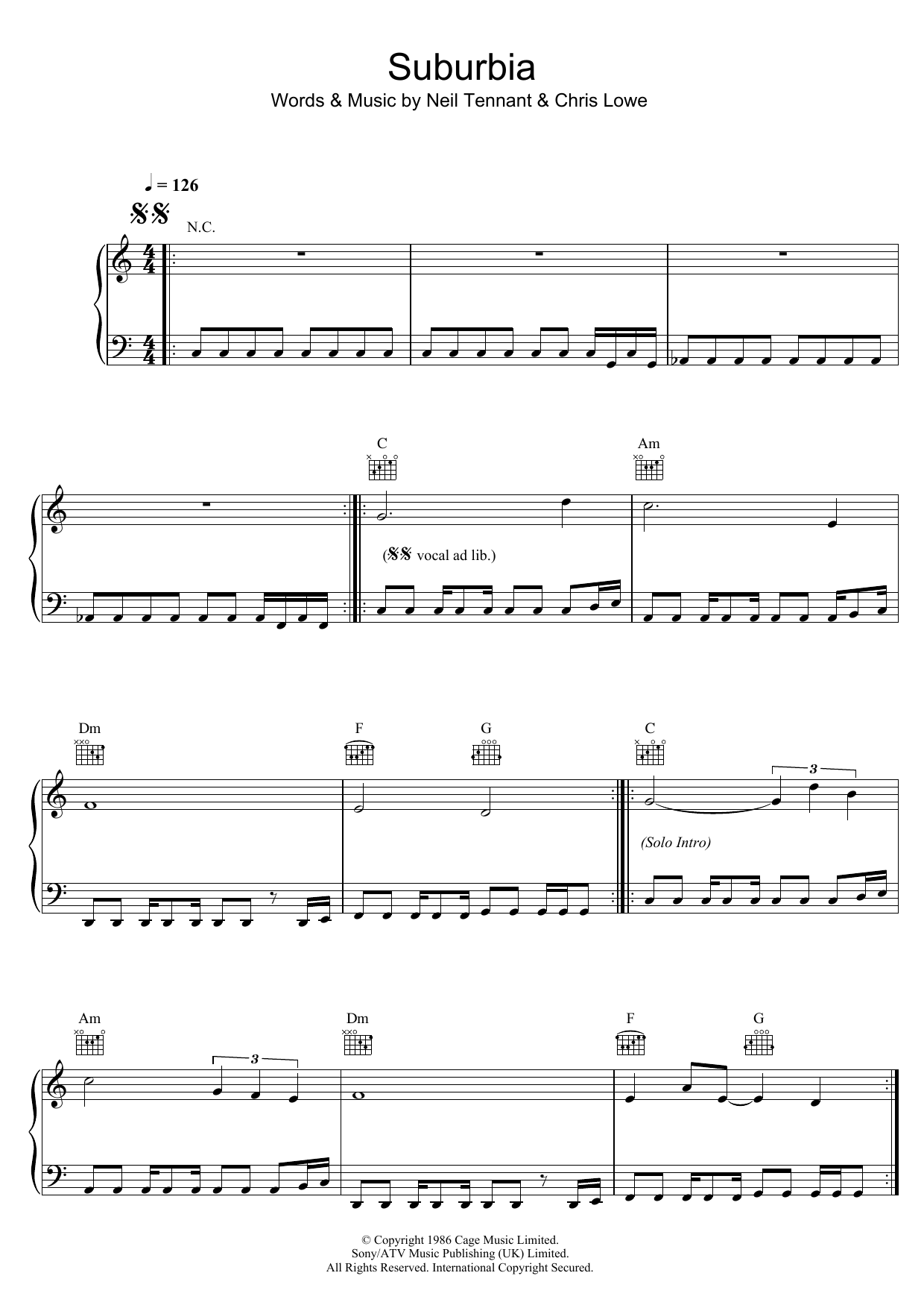 Pet Shop Boys Suburbia Sheet Music Notes & Chords for Piano, Vocal & Guitar - Download or Print PDF