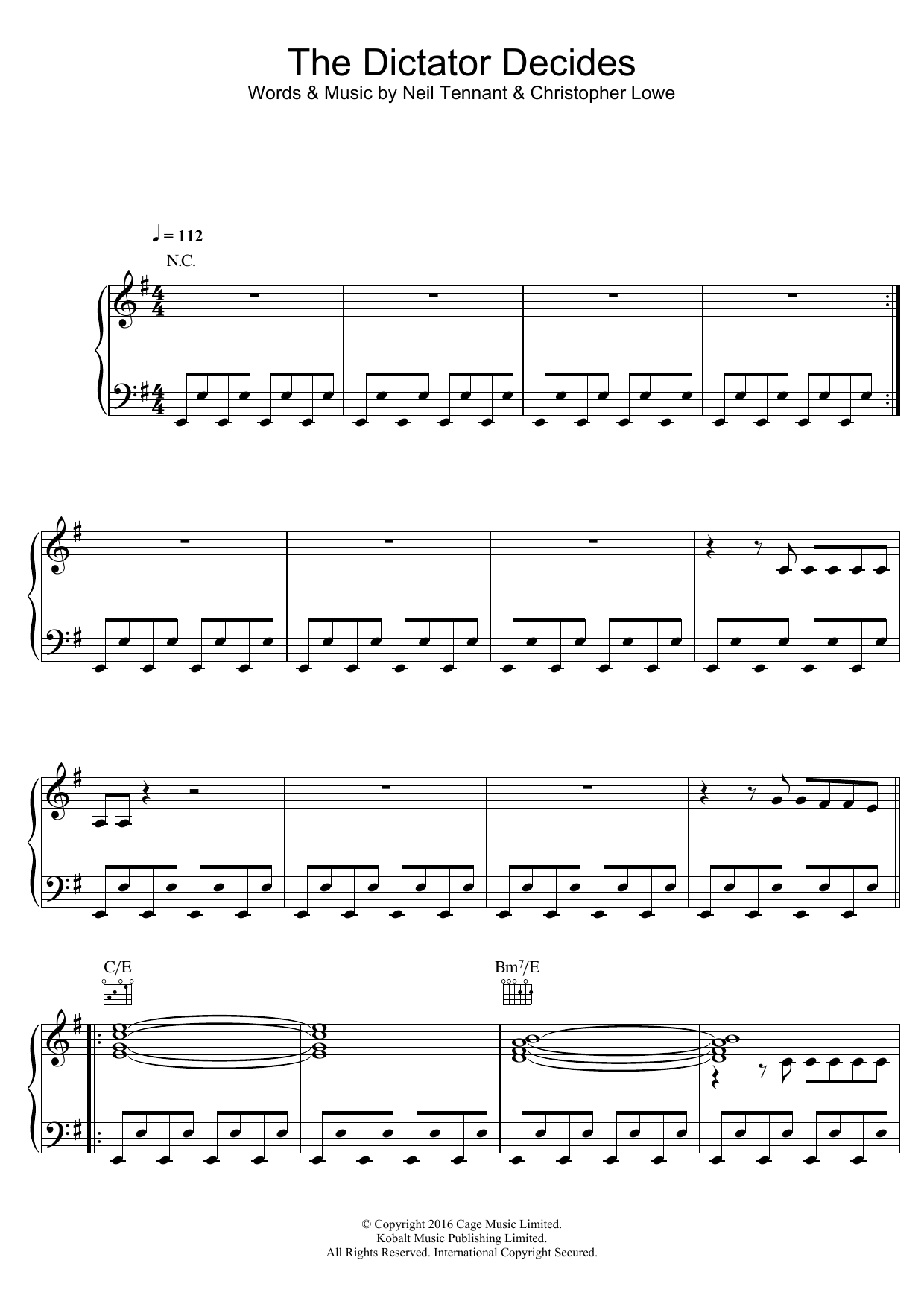 Pet Shop Boys The Dictator Decides Sheet Music Notes & Chords for Piano, Vocal & Guitar (Right-Hand Melody) - Download or Print PDF