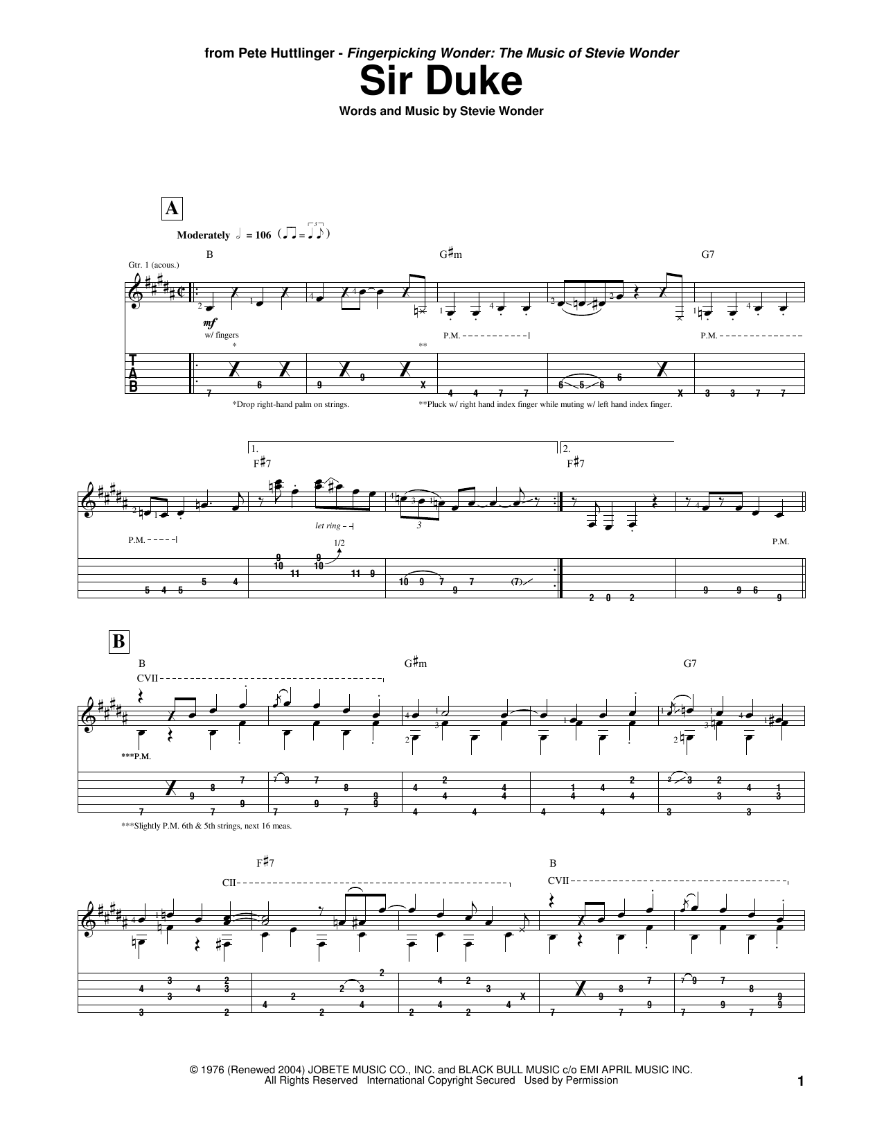 Pete Huttlinger Sir Duke Sheet Music Notes & Chords for Guitar Tab - Download or Print PDF