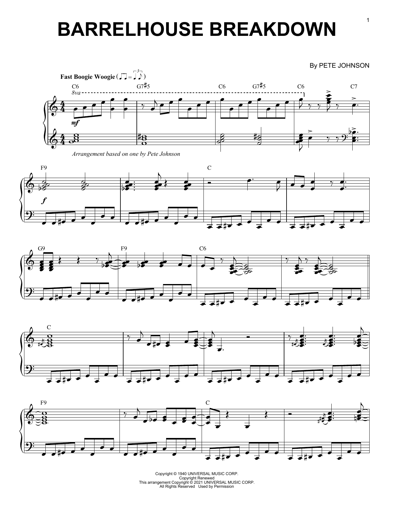 Pete Johnson Barrelhouse Breakdown (arr. Brent Edstrom) Sheet Music Notes & Chords for Piano Solo - Download or Print PDF