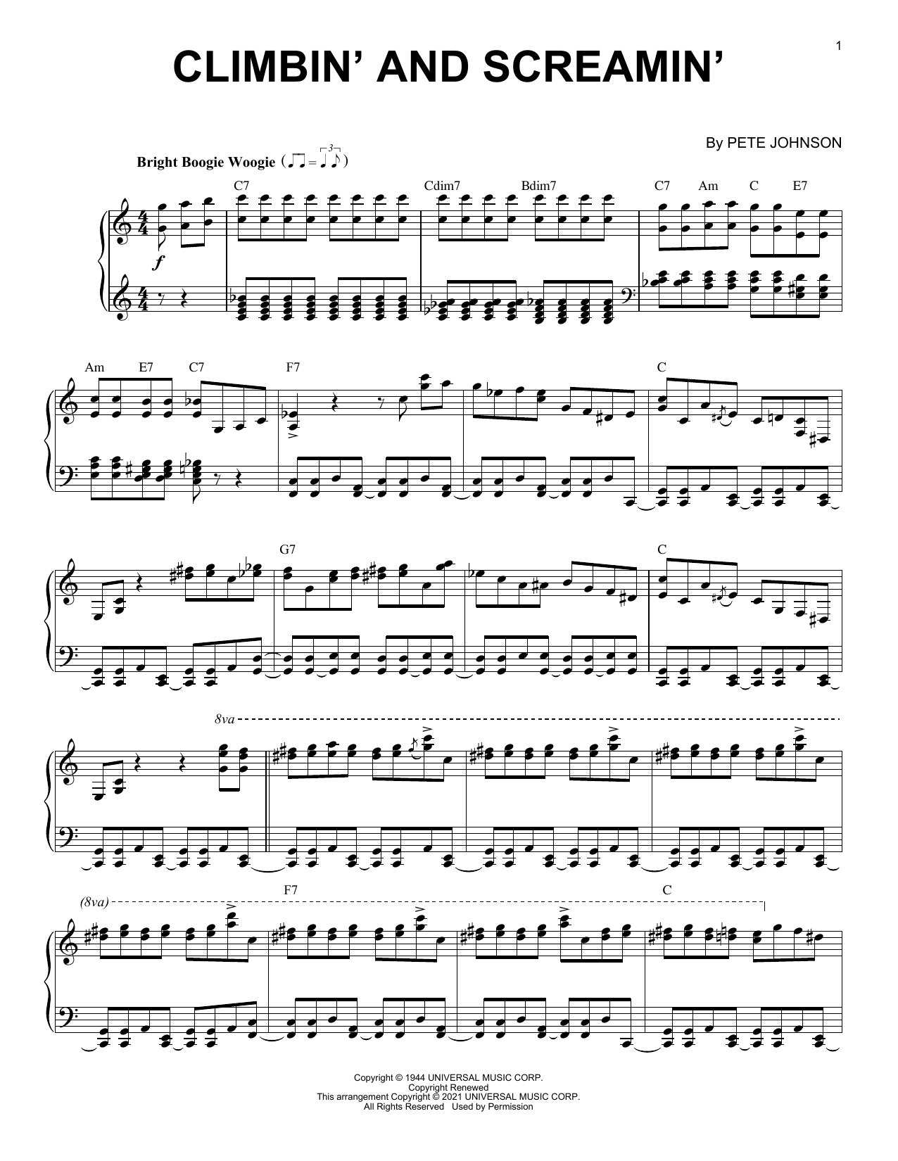 Pete Johnson Climbin' And Screamin' (arr. Brent Edstrom) Sheet Music Notes & Chords for Piano Solo - Download or Print PDF