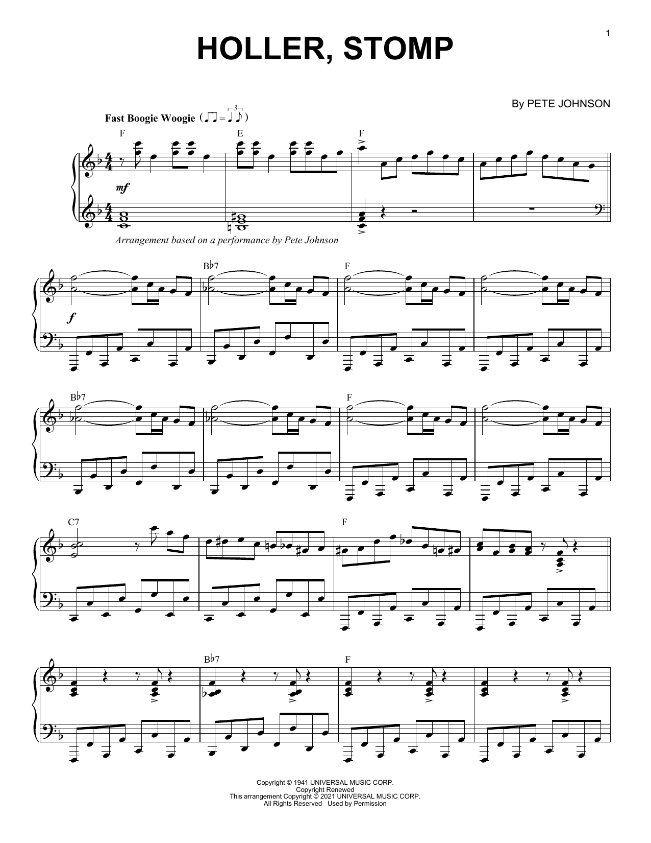 Pete Johnson Holler, Stomp (arr. Brent Edstrom) Sheet Music Notes & Chords for Piano Solo - Download or Print PDF