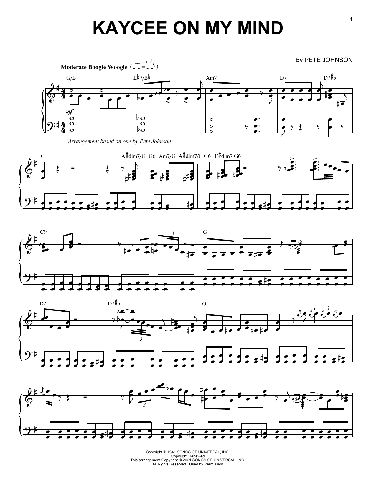 Pete Johnson Kaycee On My Mind (arr. Brent Edstrom) Sheet Music Notes & Chords for Piano Solo - Download or Print PDF